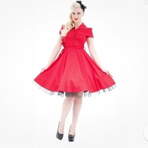 H&R LONDON POLKA DOT SWING 50'S PINUP PUNK ROCKABILLY RED VINTAGE PROM DRESS